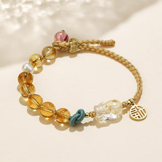 Buddha Gift Citrine PiXiu Fu Character Prosperity String Braided Bracelet