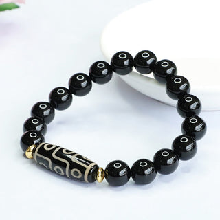 Buddha Gift Tibetan Nine-Eye Dzi Bead Black Onyx Power Bracelet