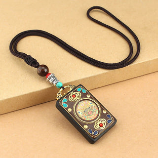 Buddha Gift Tibet God of Wealth Thangka Ebony Peace Necklace Pendant