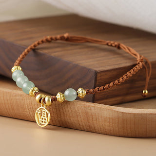 Buddha Gift Jade Beads Fu Character Blessing Rope Bracelet