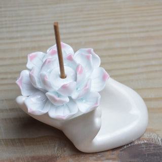 Buddha Gift Small Ceramic Lotus Hand Healing Meditation Incense Burner Decoration