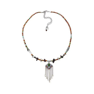Buddha Gift Tibetan Crystal Stone Copper Luck Tassel Necklace Pendant