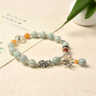 Buddha Gift 925 Sterling Silver Natural Jade Amber PiXiu Pony Success Bracelet