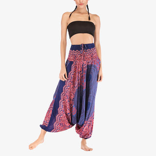 Buddha Gift Two Style Wear Round Geometric Pattern Loose Smocked Harem Trousers Jumpsuit High Waist Women's Yoga Pants