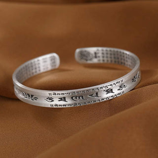 Buddha Gift 999 Sterling Silver Om Mani Padme Hum Lotus Wisdom Bracelet Bangle