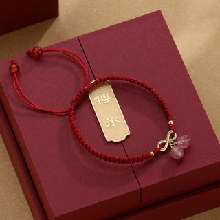 Buddha Gift Strawberry Quartz Crystal Endless Knot Love Healing Red String Weave Bracelet