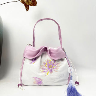 Buddha Gift Suzhou Embroidery Camellia Magnolia Peony Lotus Silk Tote Crossbody Bag Shoulder Bag Handbag