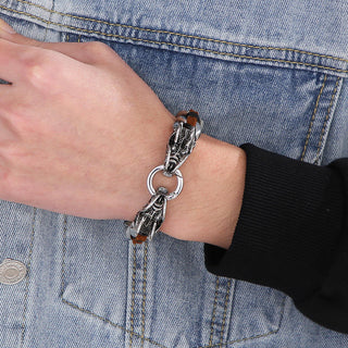 Buddha Gift Dragon Leather Titanium Steel Protection Luck Braided Bracelet