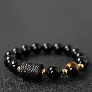 Black Obsidian Ebony Wood Red Tiger Eye Strength Couple Bracelet