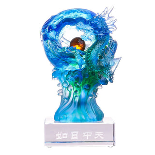 Buddha Gift Handmade Azure Dragon Liuli Crystal Art Piece Success Protection Home Office Decoration