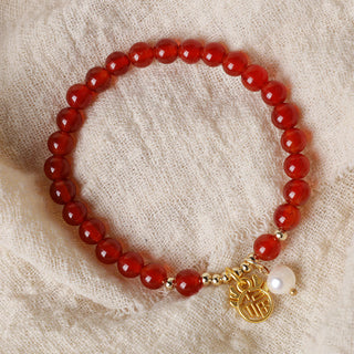 Buddha Gift Year of the Dragon Red Agate Jade Peace Buckle Fu Character Success Bracelet