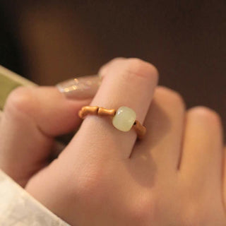 Buddha Gift Hetian Jade Beaded Bamboo Prosperity Luck Ring