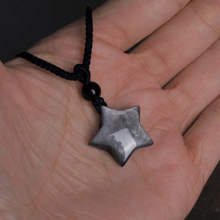 Buddha Gift Natural Silver Sheen Obsidian Star Crescent Moon Protection Necklace Pendant