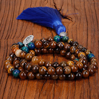 Buddha Gift 108 Mala Beads Tiger Eye Buddha Strength Bracelet Tassel Necklace Pendant