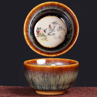 Buddha Gift 12 Chinese Zodiac Pattern Ceramic Teacup Kung Fu Jian Chinese Zhan Tea Cup 73ml
