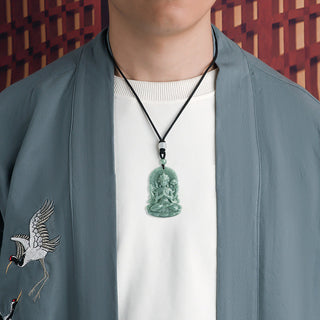Buddha Gift Four-armed Avalokitesvara Natural Jade Amulet Blessing String Necklace