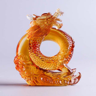 Buddha Gift Year of the Dragon Handmade Chinese Zodiac Yellow Dragon Liuli Crystal Art Piece Protection Home Office Decoration