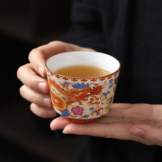 Buddha Gift 2Pcs Dragon Phoenix Ceramic Teacup Kung Fu Tea Cups