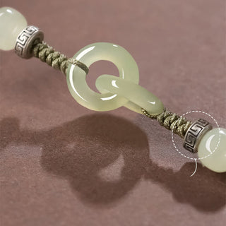 Buddha Gift Natural Hetian Jade Peace Buckle Luck Braided Bracelet