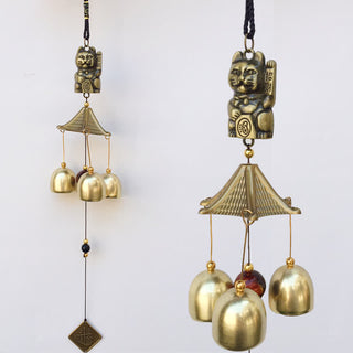 Buddha Gift Auspicious Wealth Cat Wall Hanging Chime Bell Copper Luck Handmade Home Decoration