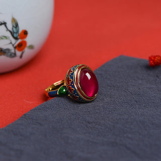 Buddha Gift 925 Sterling Silver Red Corundum Courage Ring