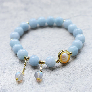 Buddha Gift Aquamarine Pearl Healing Moonstone Beads Charm Bracelet