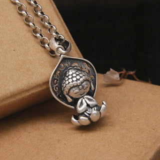 Buddha Gift 999 Sterling Silver Meditation Buddha Lotus Serenity Necklace Pendant