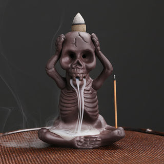 Buddha Gift Little Skull Ghost Purple Clay Backflow Smoke Fountain Peace Incense Burner Decoration