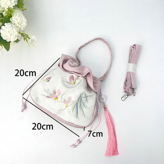 Buddha Gift Suzhou Embroidery Camellia Magnolia Peony Lotus Silk Tote Crossbody Bag Shoulder Bag Handbag