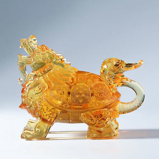 Buddha Gift Feng Shui Dragon Turtle Handmade Liuli Crystal Art Piece Home Office Decoration