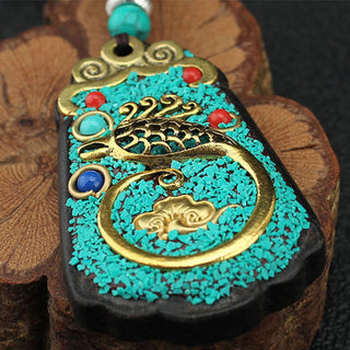 Buddha Gift Tibet God Of Wealth Money Tree Golden Phoenix Thangka Ebony Peace Necklace Pendant