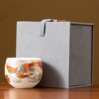 Buddha Gift Dragon Phoenix Auspicious Clouds Ceramic Teacup Kung Fu Tea Cup With Gift Box