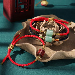 Buddha Gift Tibet Handmade Green Aventurine Red Stone Malachite Luck Protection Braided Rope Bracelet