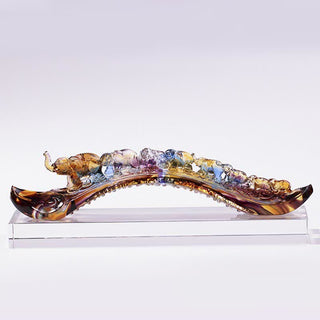 Buddha Gift Handmade Liuli Crystal Ruyi Elephant Art Piece Home Decoration With Crystal Base