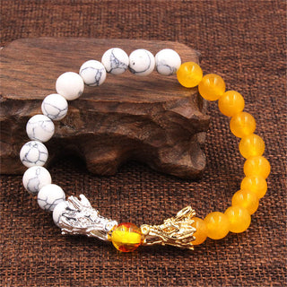 Buddha Gift White Turquoise Lava Rock Dragon Blessing Beaded Bracelet