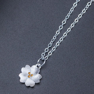 Buddha Gift 925 Sterling Silver Cherry Blossom Flower Blessing Necklace Pendant