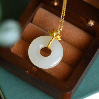 Buddha Gift White Jade Lotus Harmony Necklace Pendant