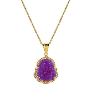 Buddha Gift 18K Gold Filled Laughing Buddha Jade Luck Necklace Chain Pendant