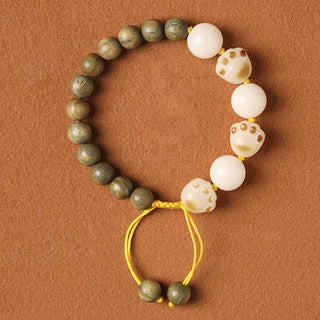 Buddha Gift Natural Green Sandalwood Bodhi Seed Cat Paw Claw Cure Bracelet