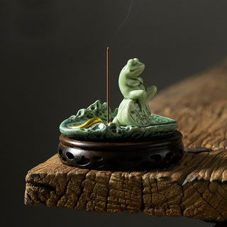 Buddha Gift Leaf Meditation Frog Pattern Healing Ceramic Incense Burner Decoration