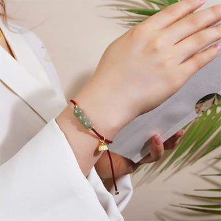 Buddha Gift Handmade Hetian Jade Bead Lotus Pod Prosperity Luck Braided Bracelet