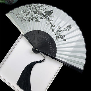 Buddha Gift Vintage Bamboo Peony Butterfly Lotus Handheld Silk Folding Fan With Bamboo Frames