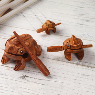Buddha Gift Handcrafted FengShui Wealth Luck Frog Mini Wooden Croaking Frog Guiro Decoration