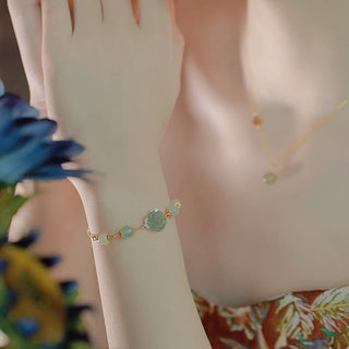 Buddha Gift 14K Gold Plated Hetian Jade Rose Flower Luck Chain Bracelet