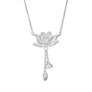 Buddha Gift 999 Sterling Silver Lotus Flower Pod Carved Enlightenment Necklace Pendant