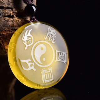 Buddha Gift Taoism Five Sacred Mountains Yin Yang Symbol Liuli Crystal Balance Necklace Pendant Key Chain