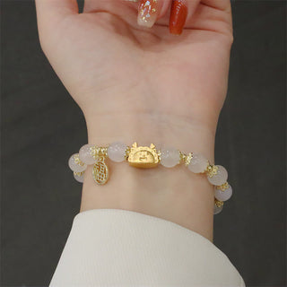 Buddha Gift Year Of The Dragon Red Agate Strawberry Quartz Black Obsidian Jade Garnet Pearl Cinnabar Dumpling Dragon Luck Fu Character Bracelet