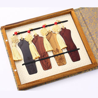 Buddha Gift 4Pcs Four Seasons Plum Orchid Bamboo Chrysanthemum Peking Opera Mask Wood Bookmarks With Gift Box