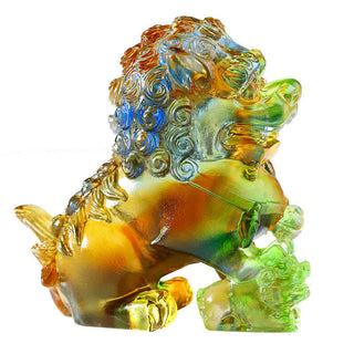 Buddha Gift Handmade Liuli Crystal Lion Art Piece Strength Home Office Decoration