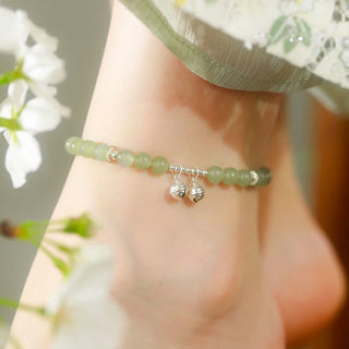 Buddha Gift 925 Sterling Silver Natural Hetian Jade Prosperity Bell Charm Anklet